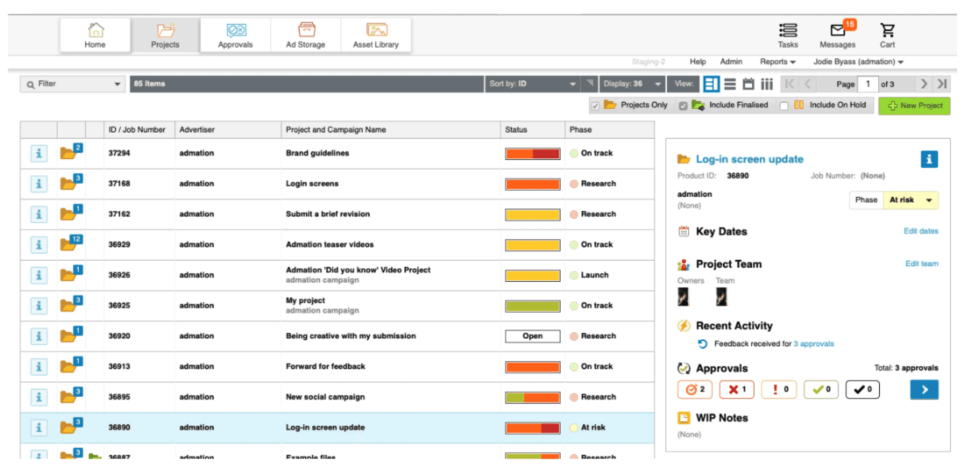admation for project and approval workflow