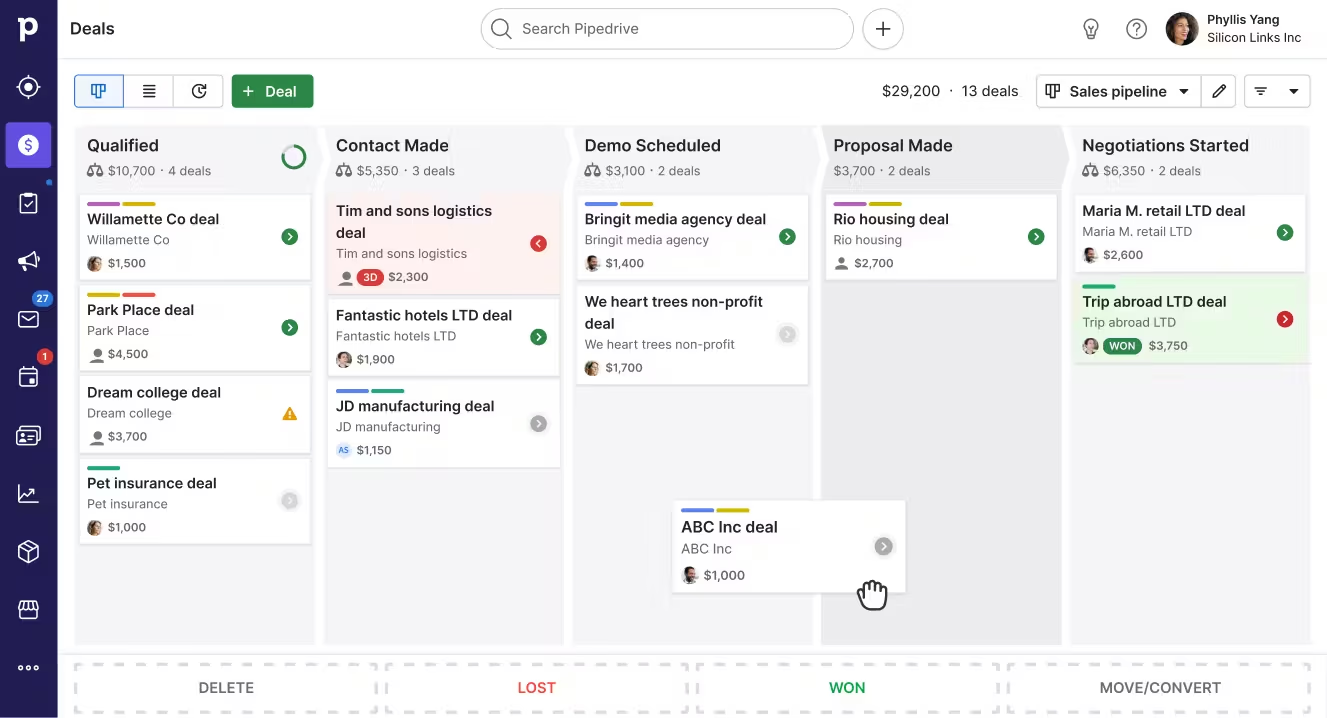 The interface of Pipedrive