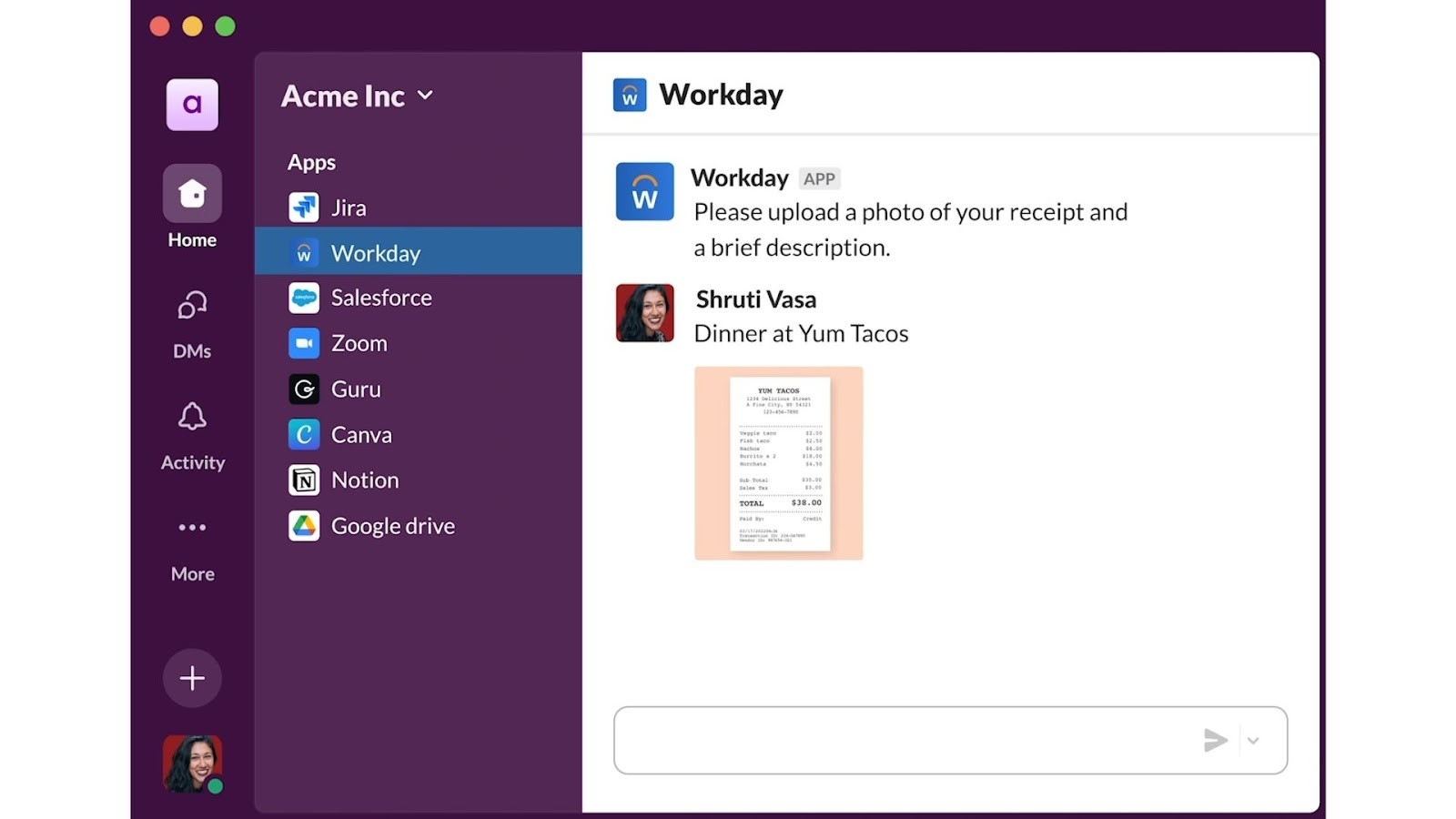 Slack’s integrations for team messaging, file sharing, and apps