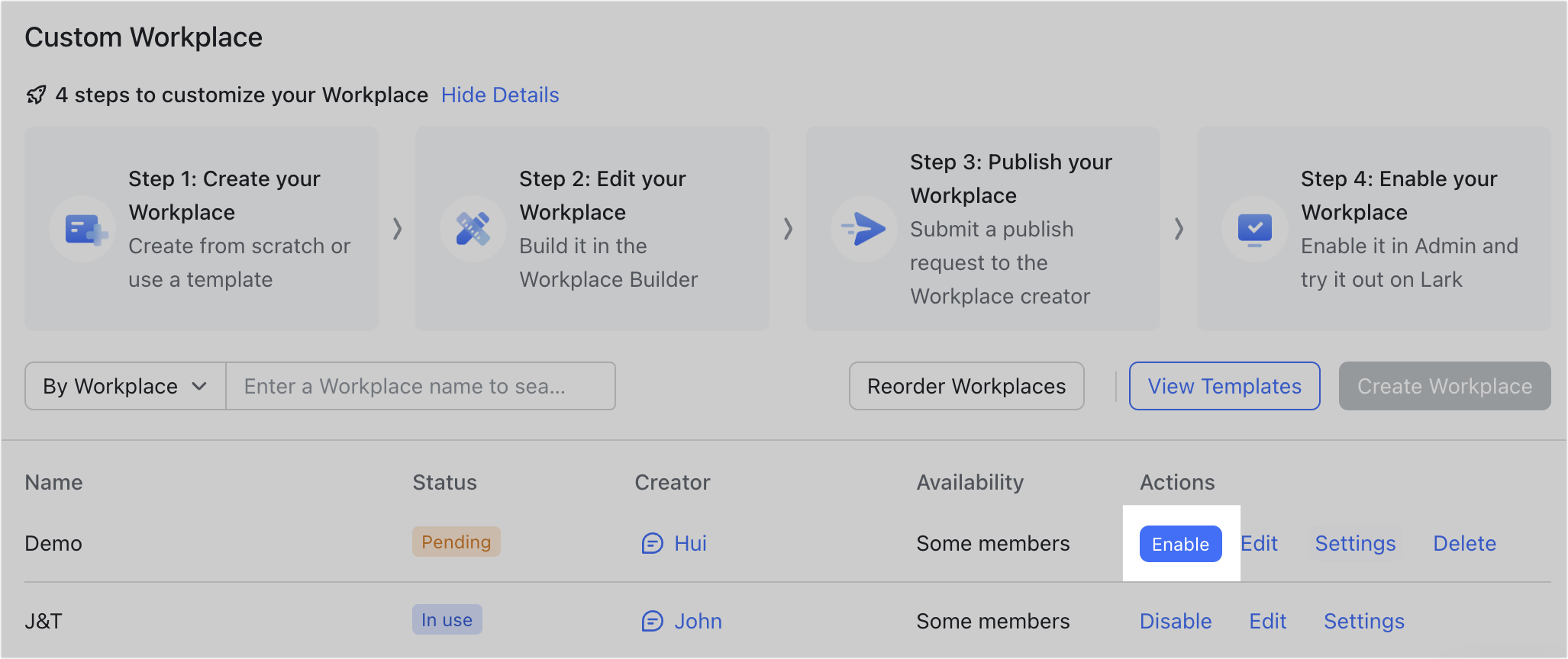 Admin | Get started with Custom Workplace