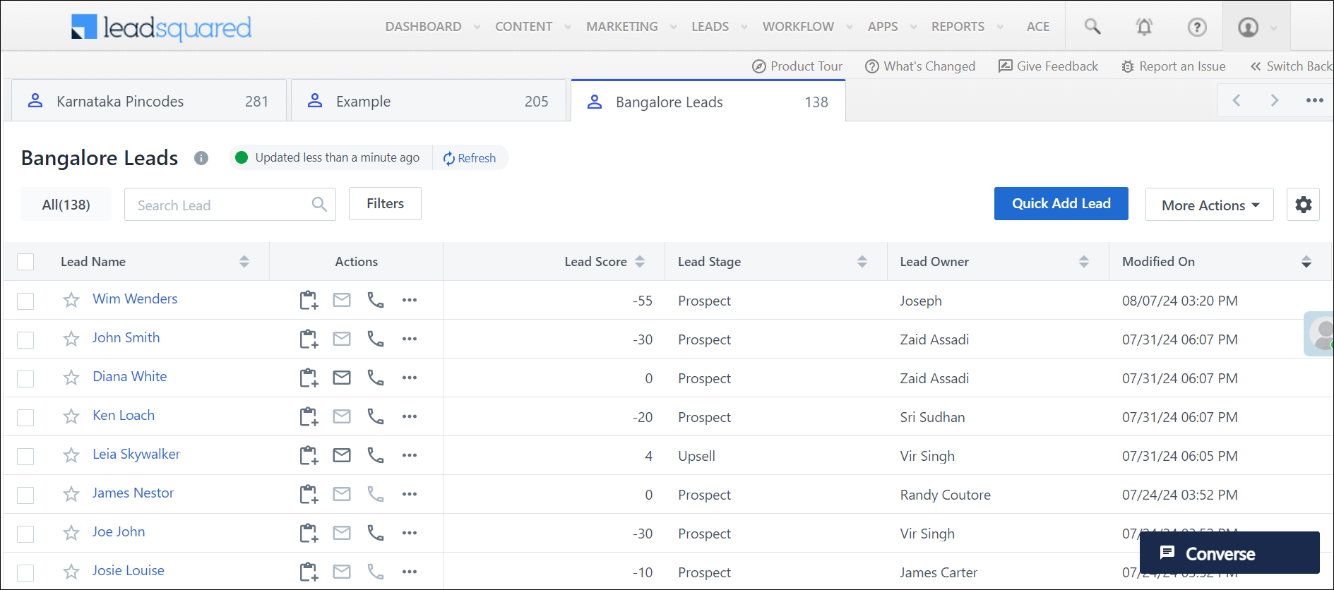 LeadSquared interface