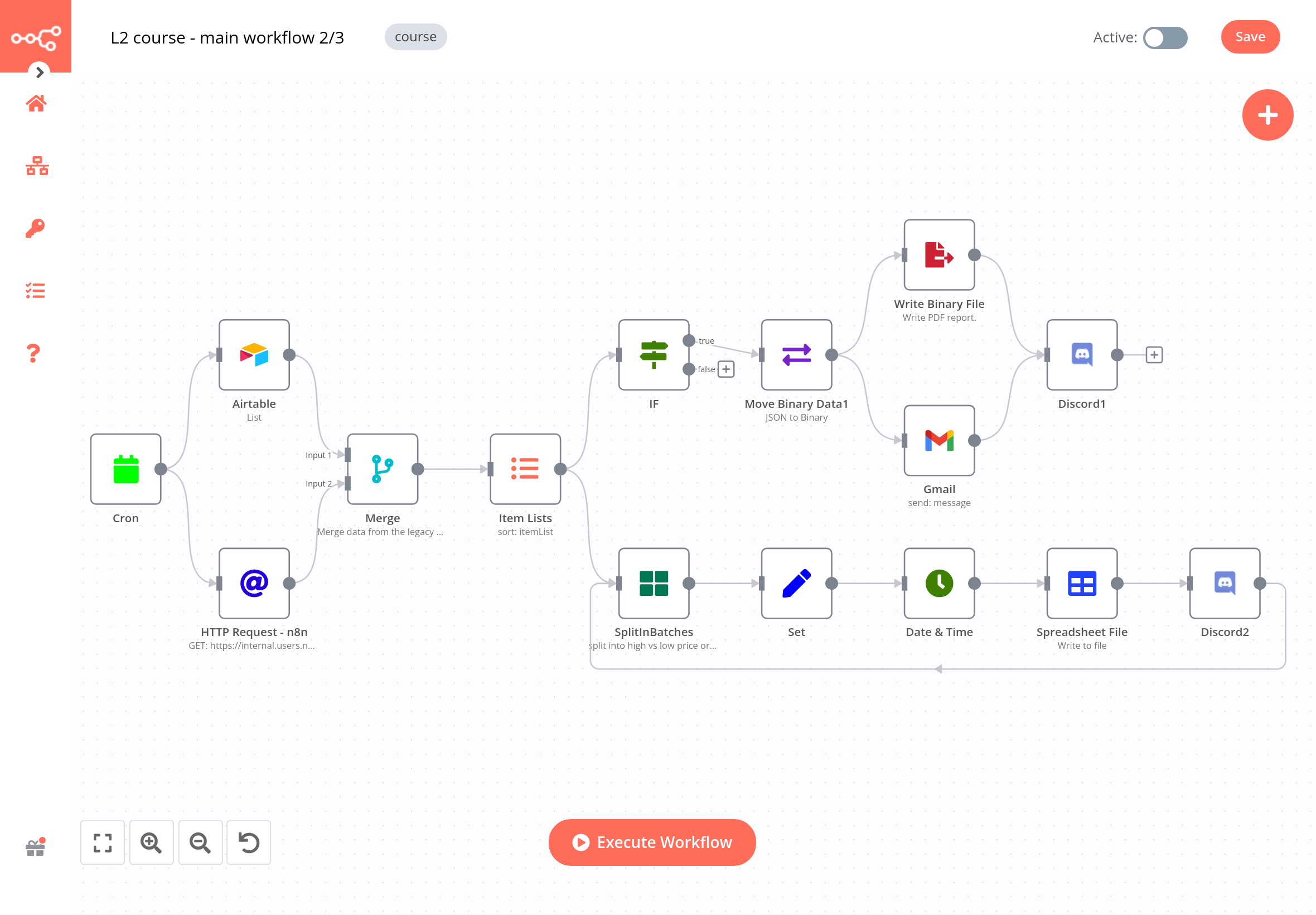 n8n workflow editor displaying interconnected automation nodes