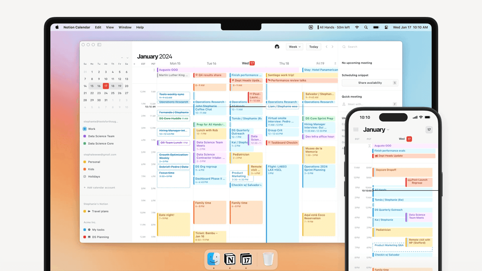 Notion's customizable calendar on desktop and mobile