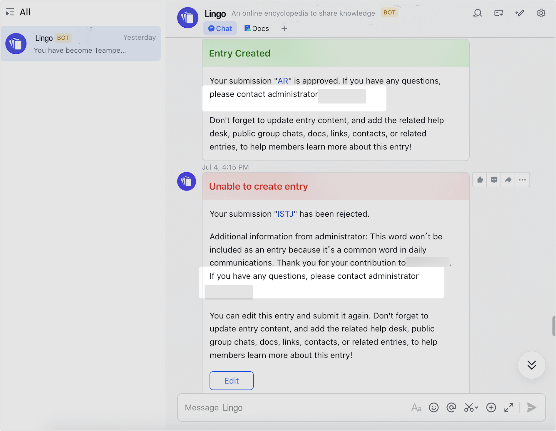 Contact administrators