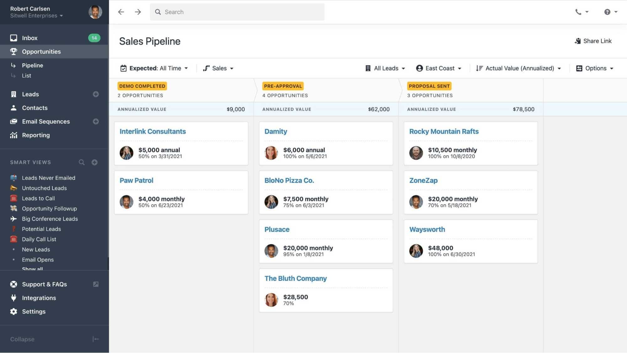Close CRM interface