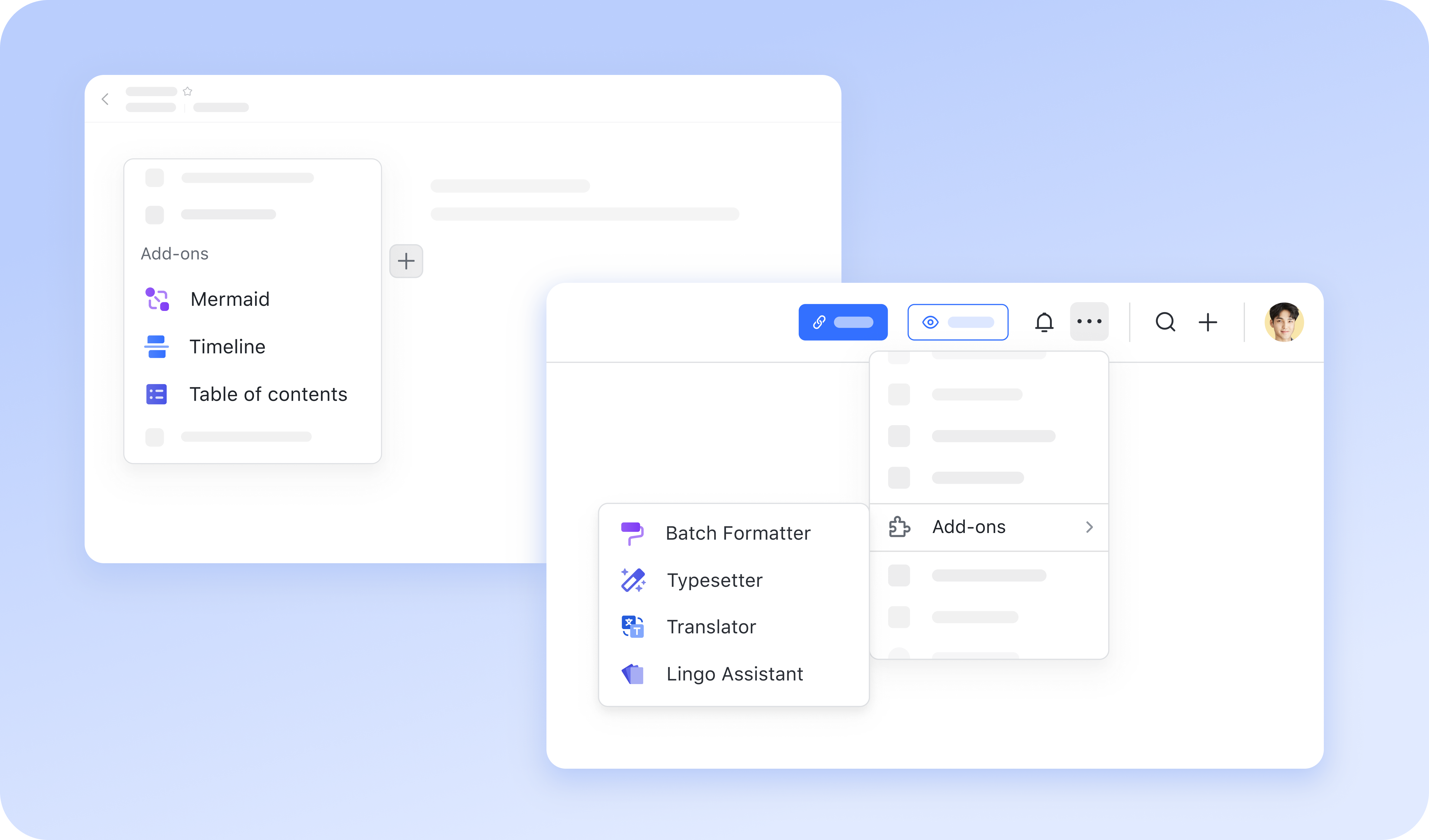 Multiple add-ons for structured documentation