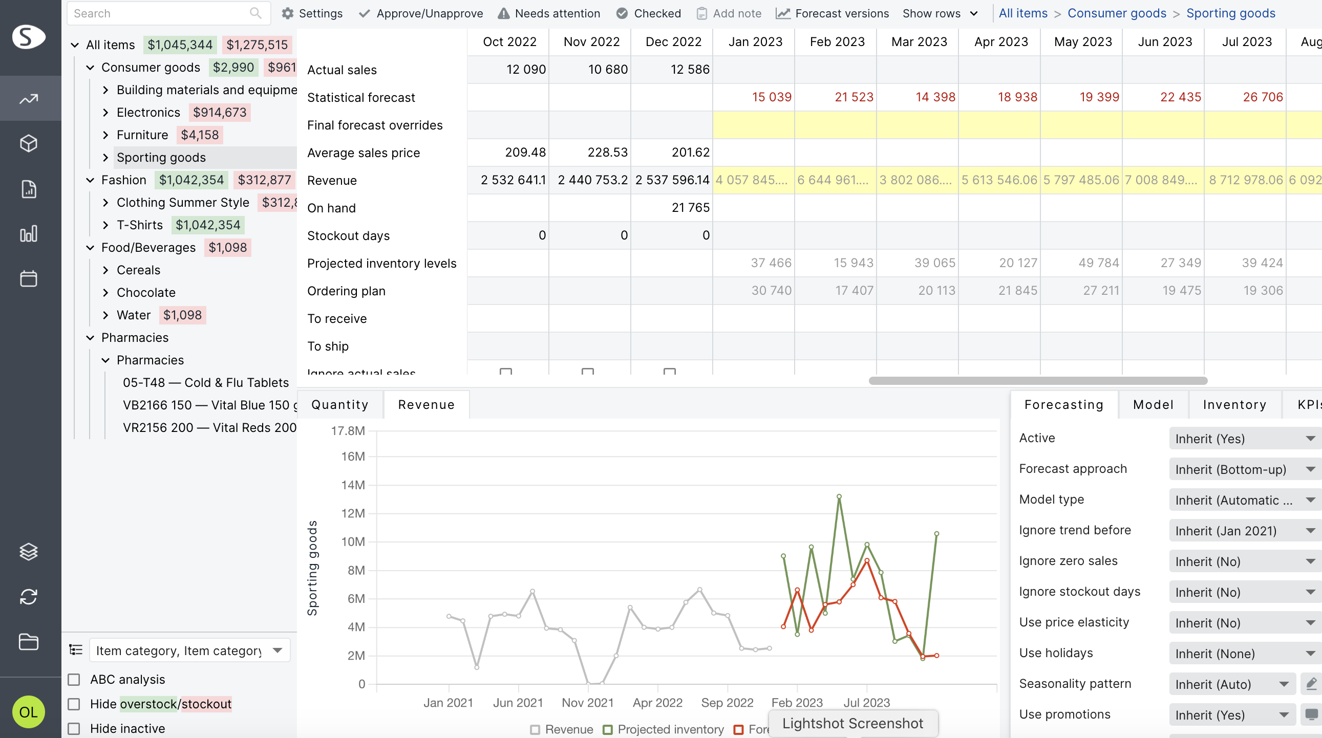 Fishbowl Inventory interface showing warehouse stock levels, work orders, and manufacturing workflows