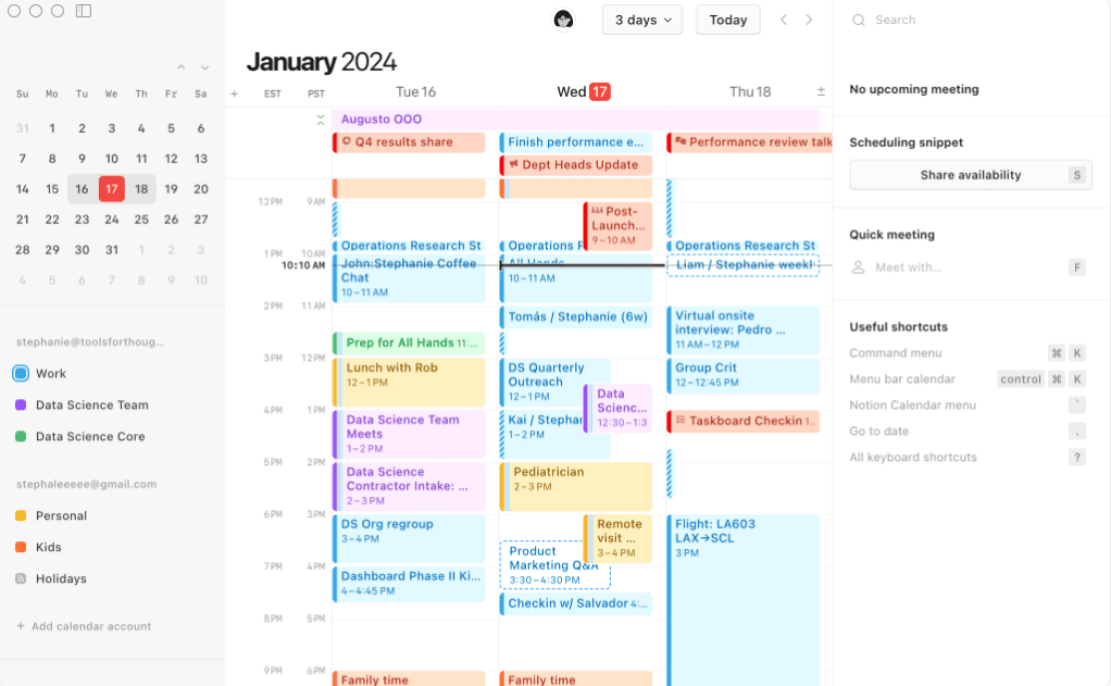 Notion's calendar layout 