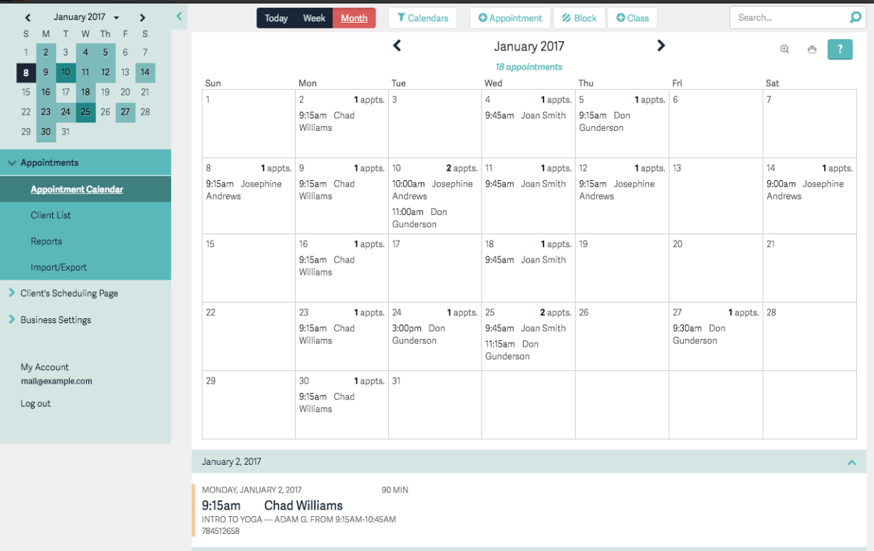 Appointment Booking Calendar dashboard-Acuity Scheduling
