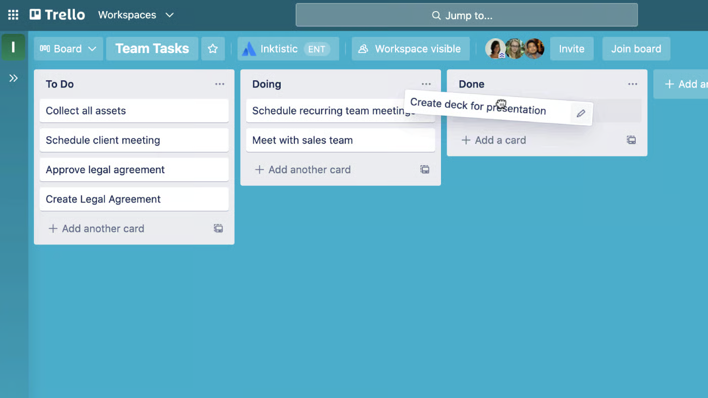 Trello workplace task boards