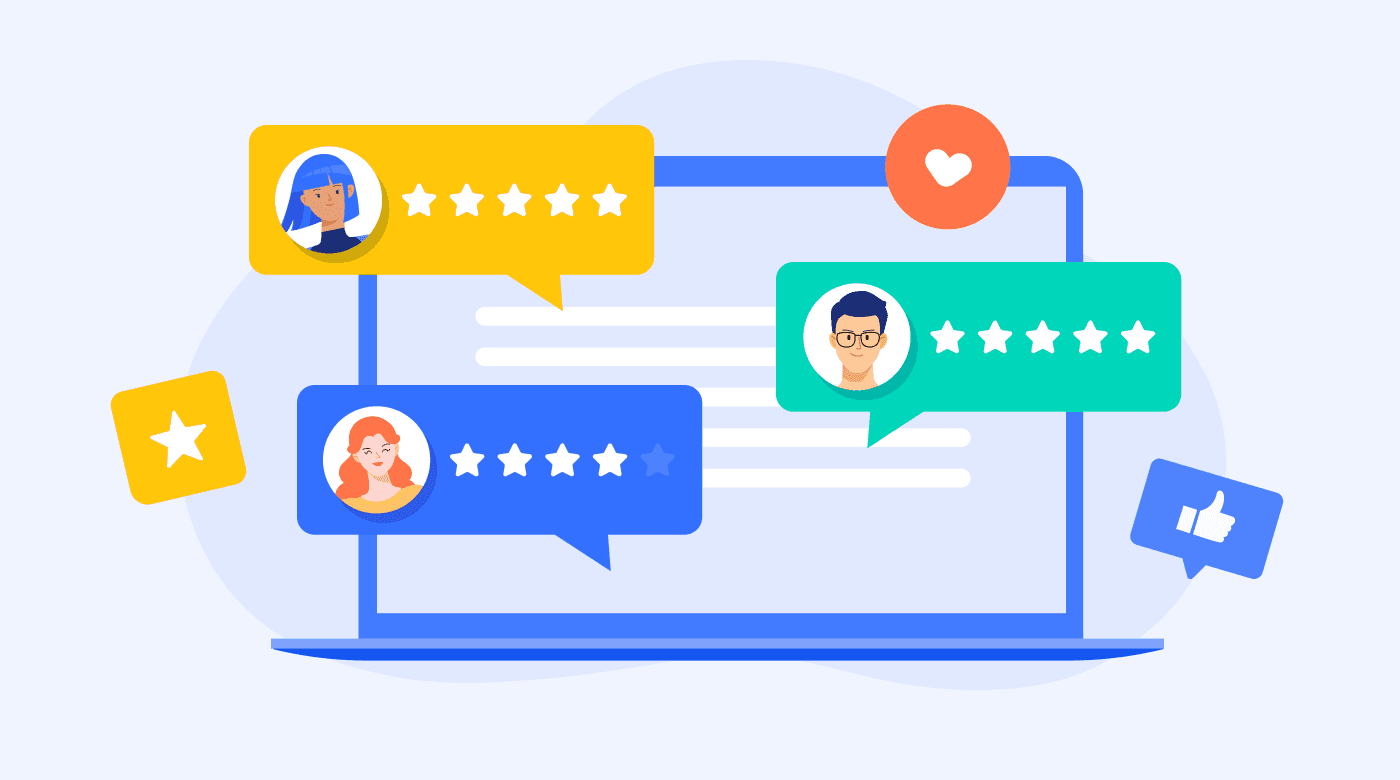 User reviews and ratings on a laptop screen