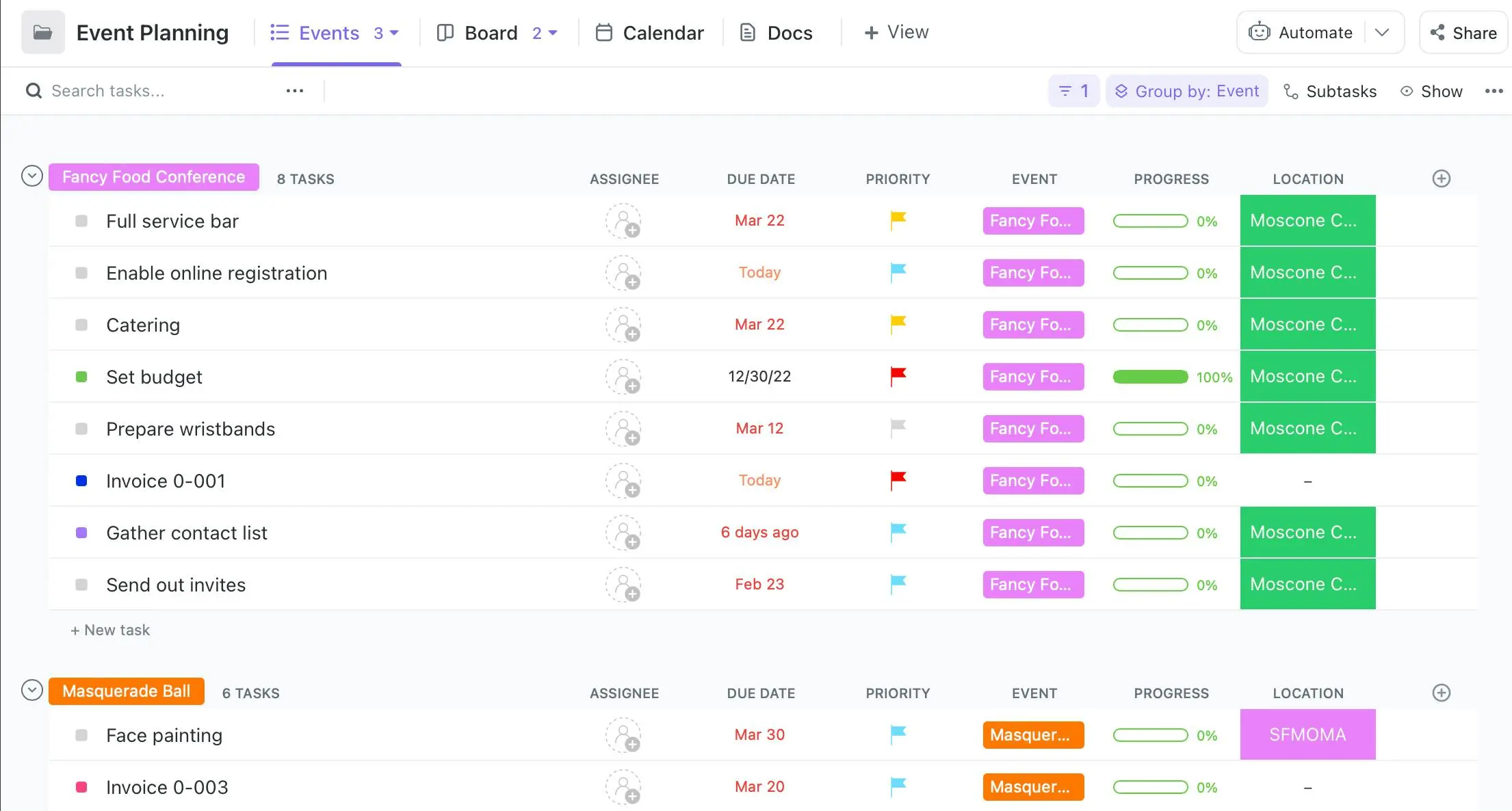ClickUp all-in-one productivity platform for event workflows