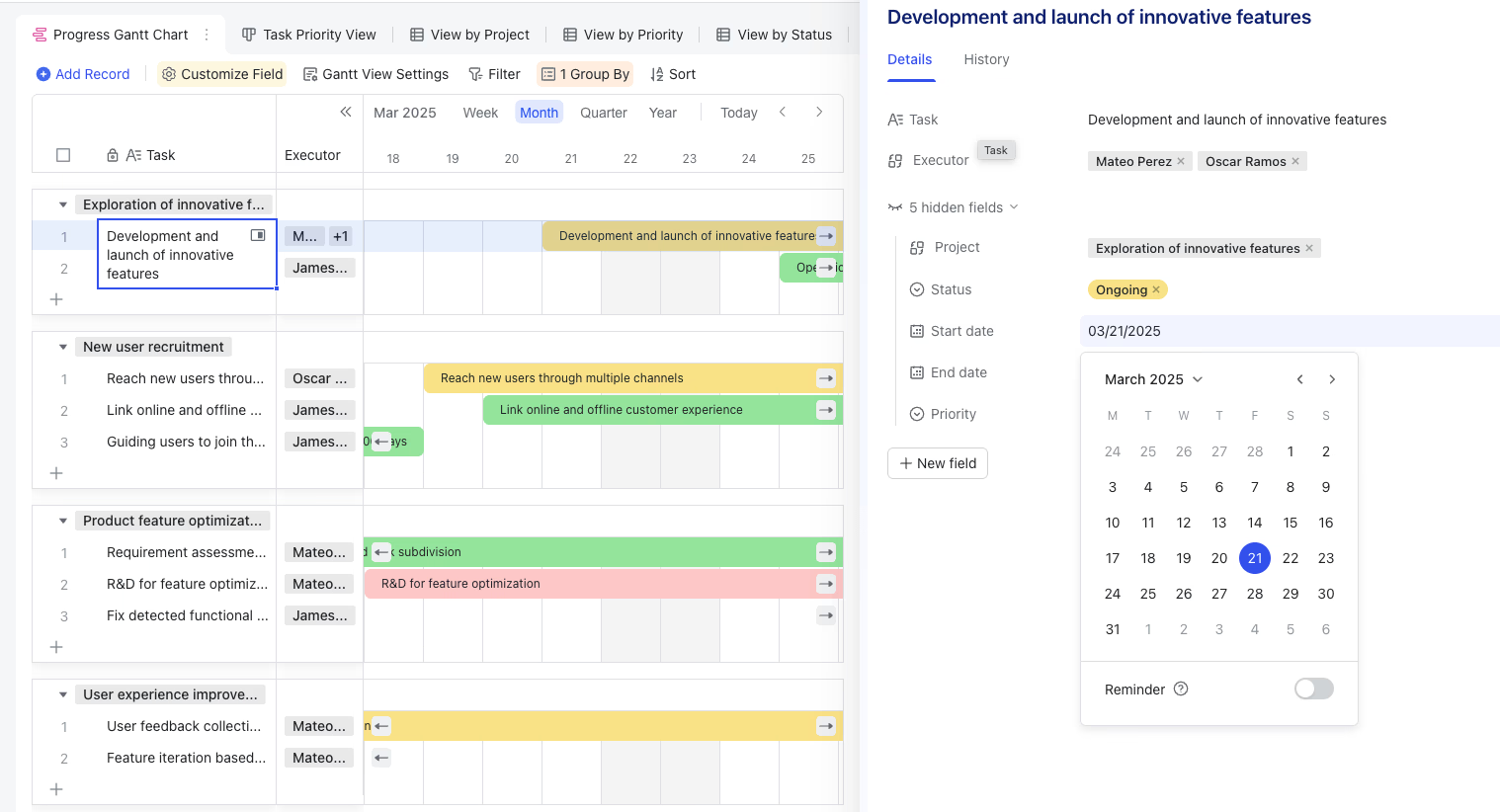 Lark's project management calendar