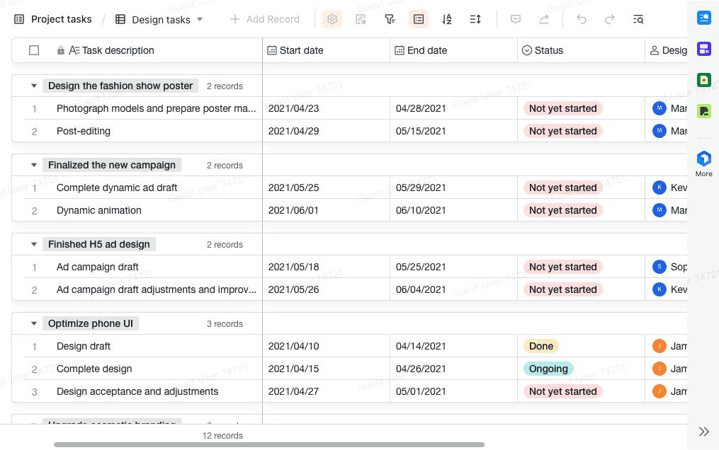 Lark design project management template
