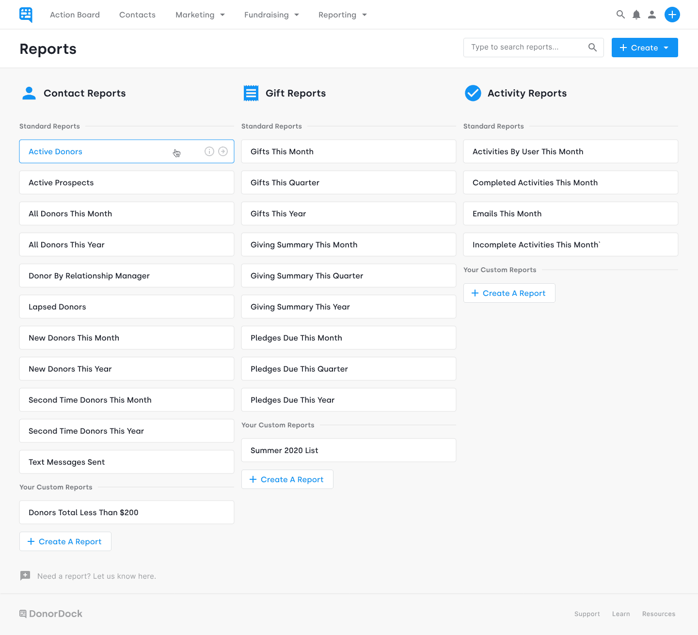 Interface of DonorDock’s CRM