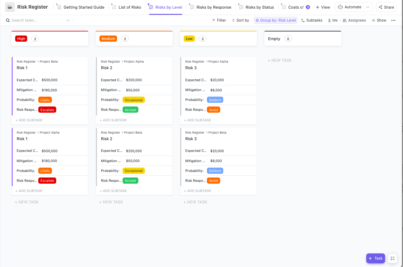 ClickUp project risk management