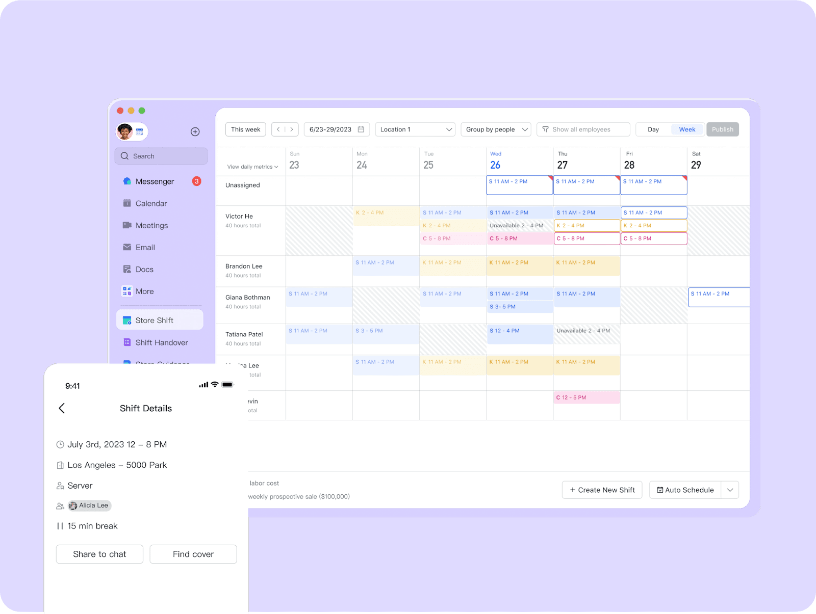 Lark's shift management tool