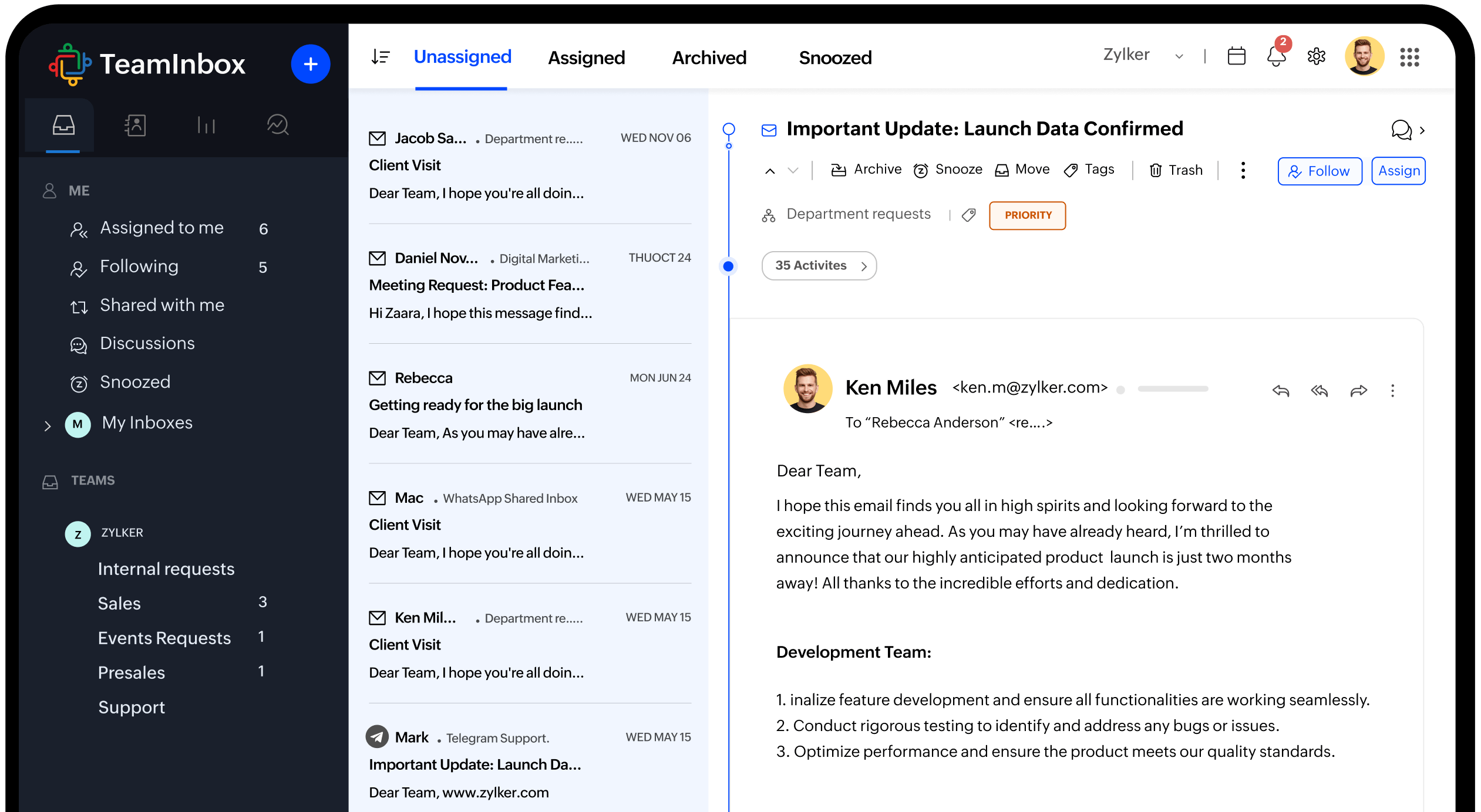 Zoho TeamInbox shared email management tool