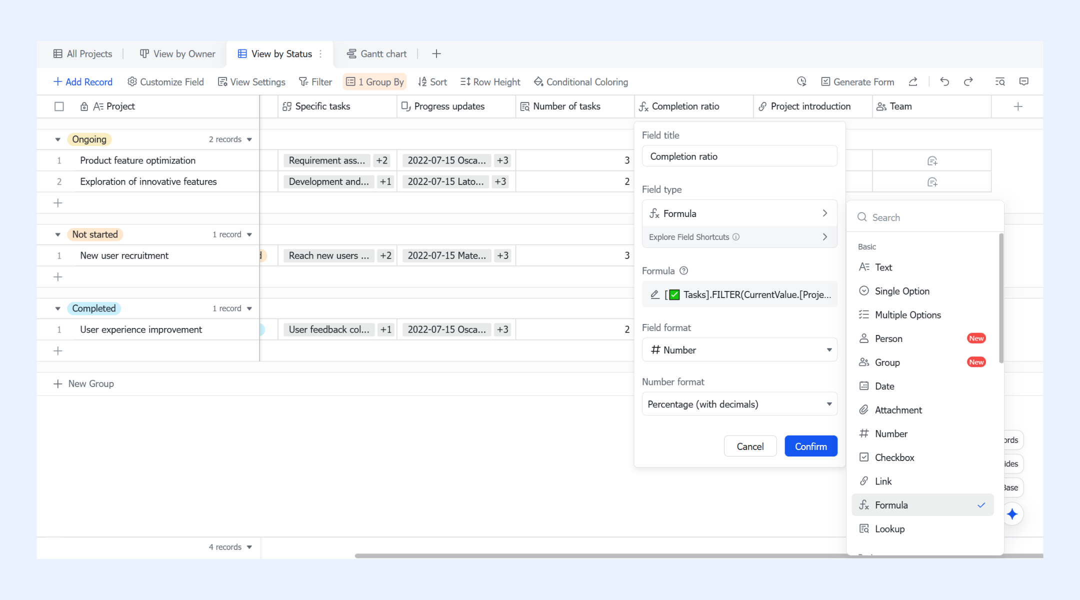 Formulas that support automatic calculation