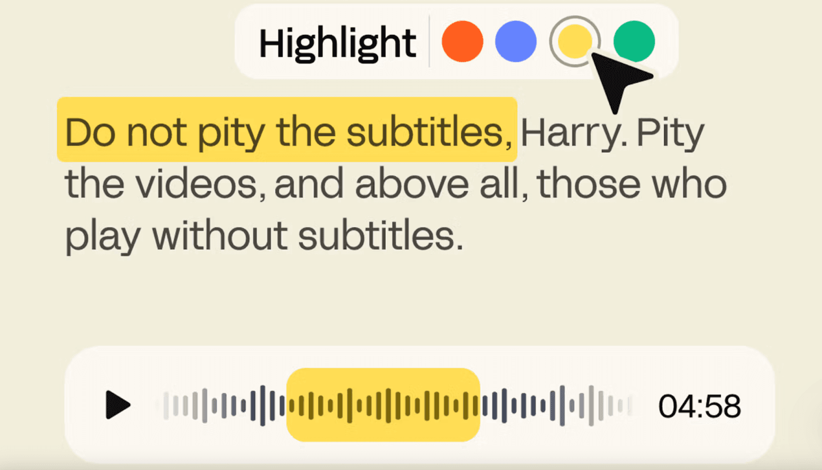 Text highlights of HappyScribe