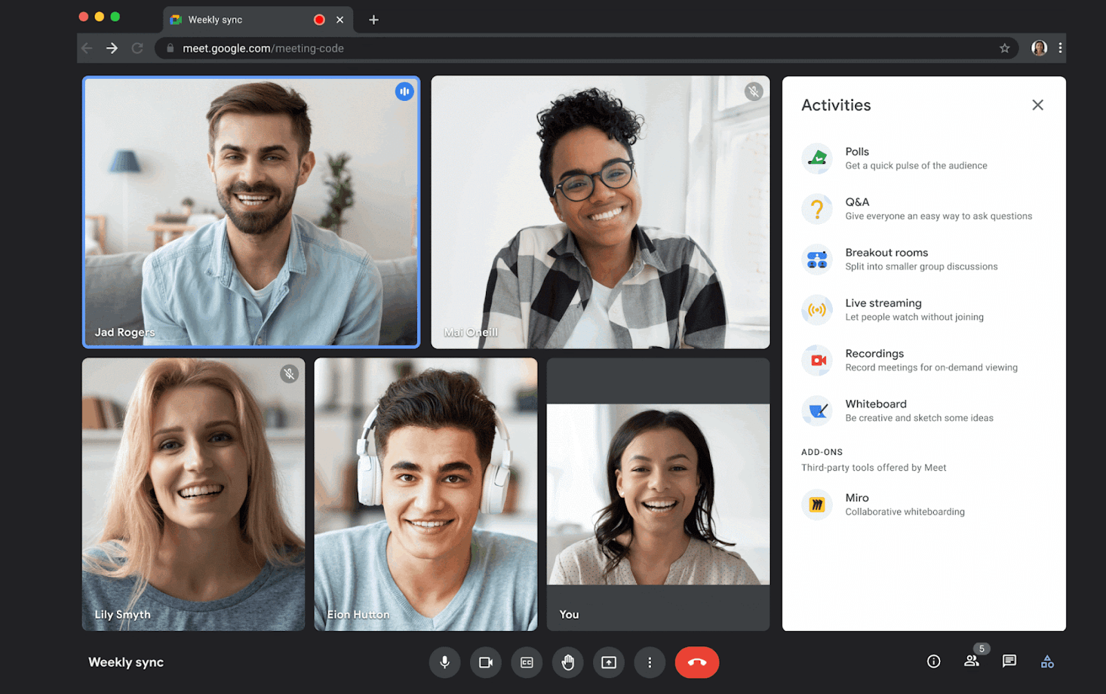 Google Meet working space overview
