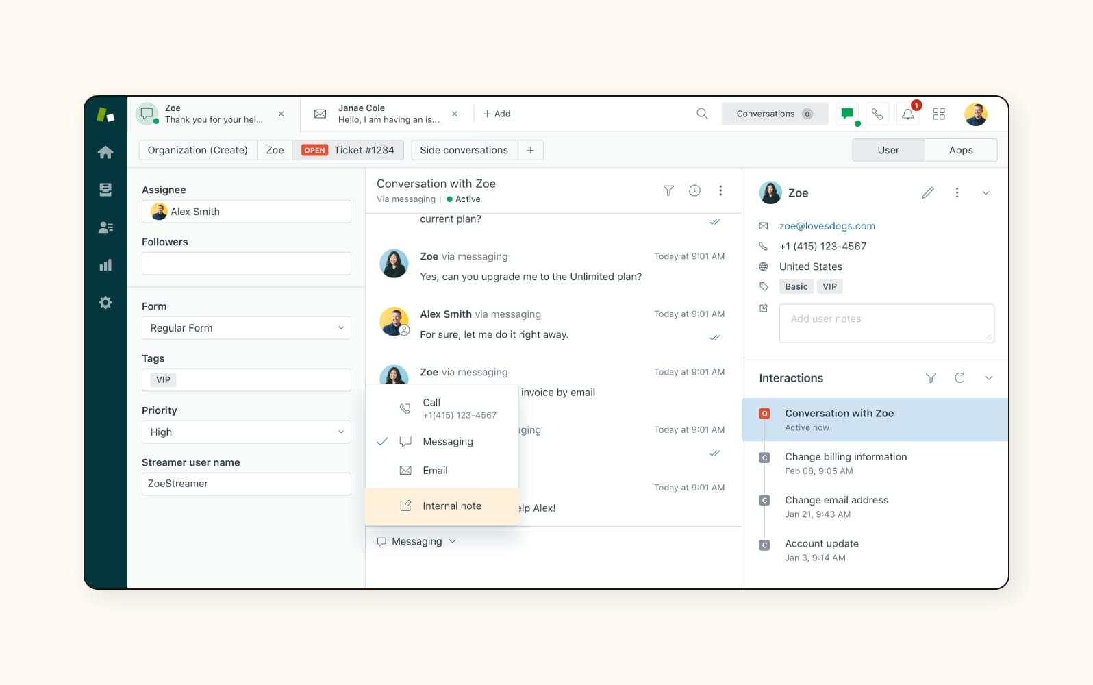 Zendesk CRM with ticketing and advanced workflows