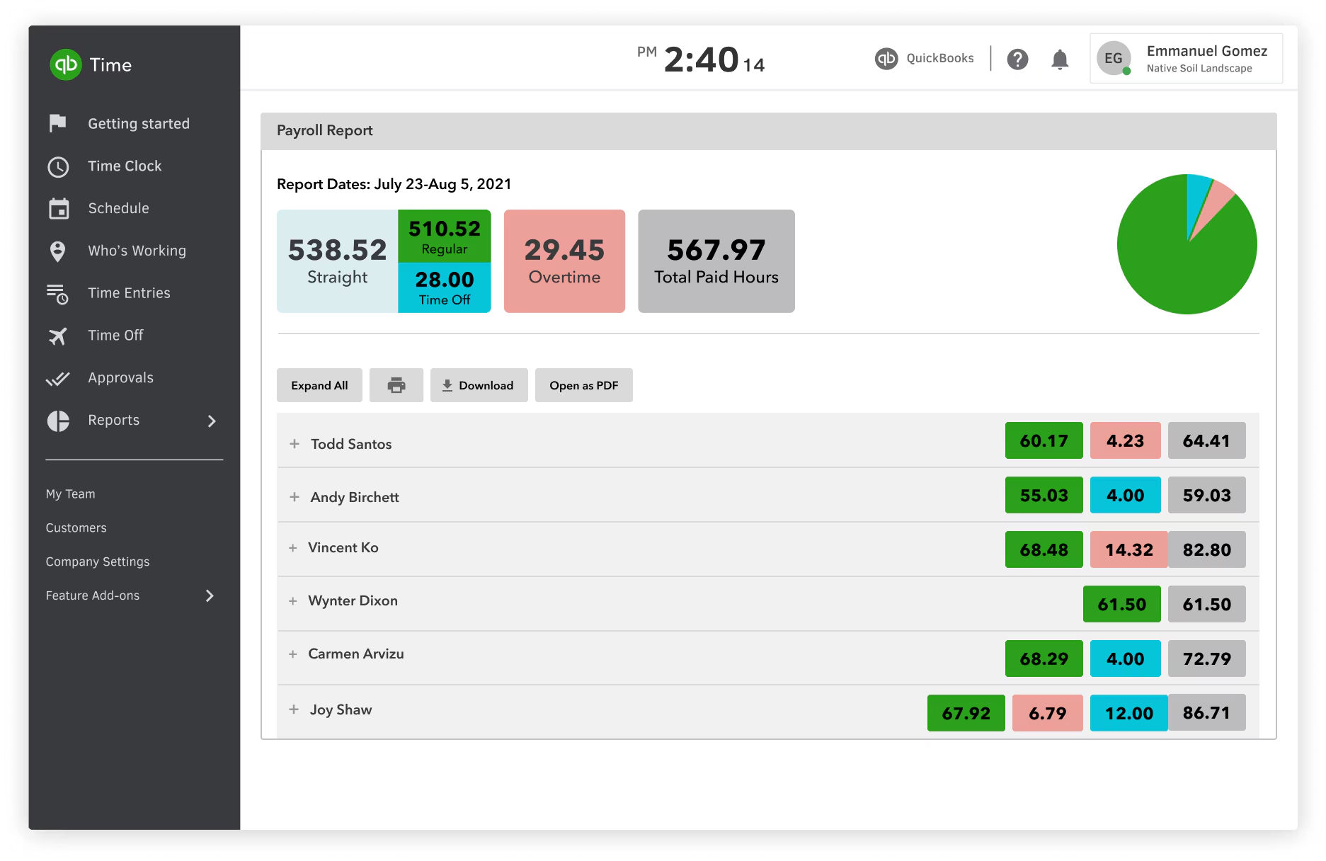 QuickBooks time tracking