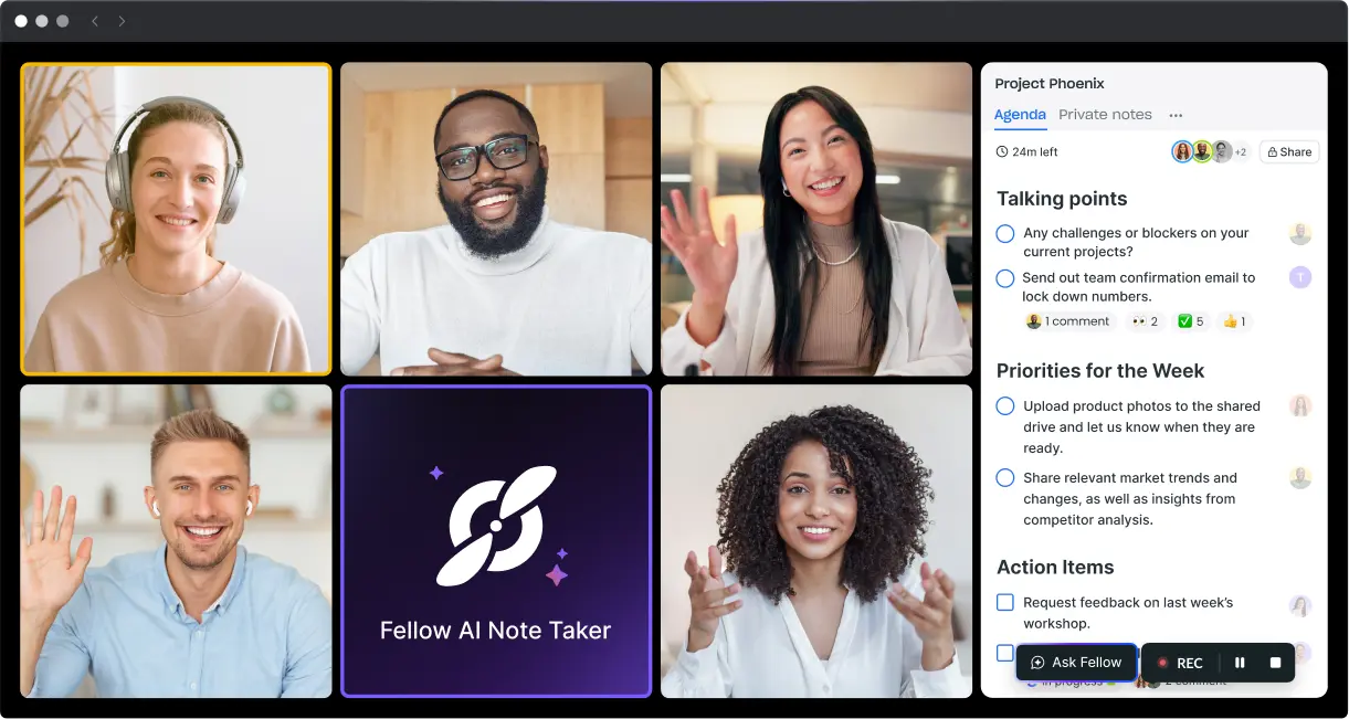 Interface of fellow.ai, a popular ai for meeting minutes