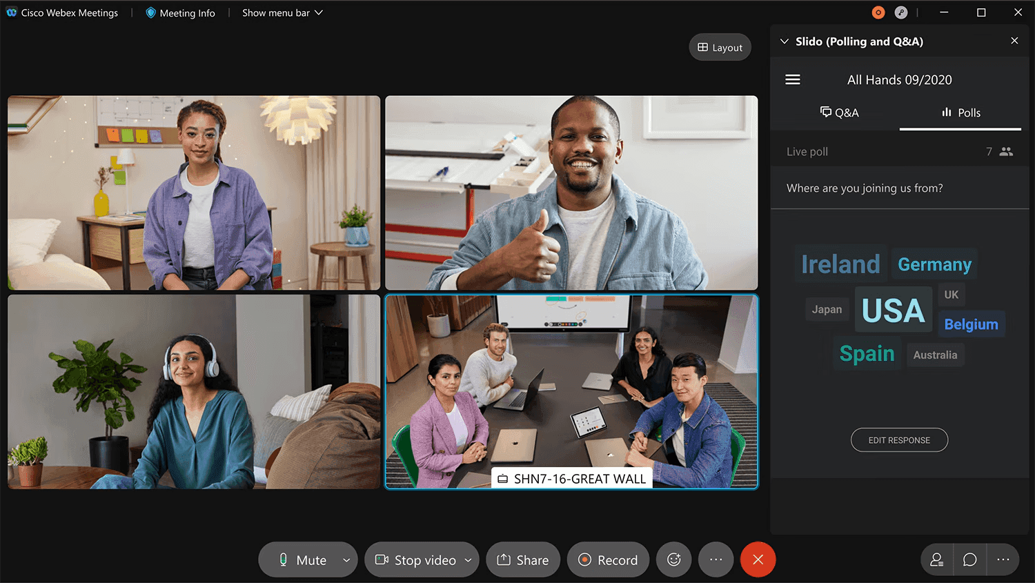 The interface of Cisco Webex Meetings