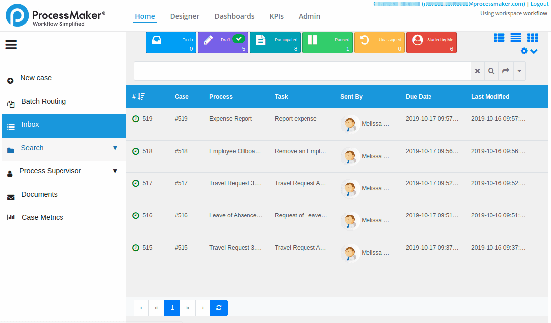 ProcessMaker inbox interface