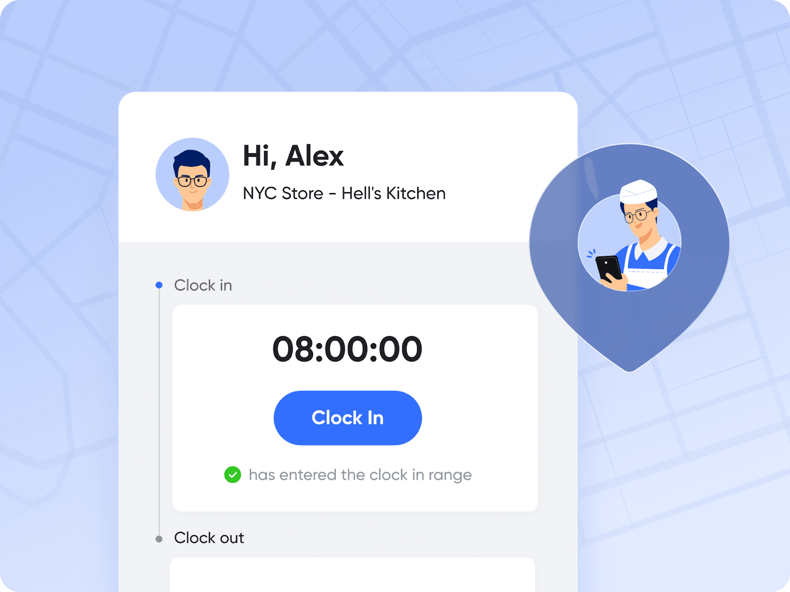 Time clock app for restaurant