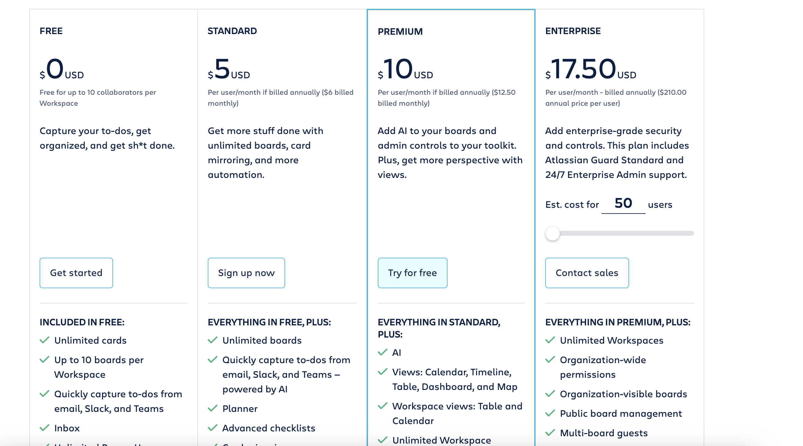 Trello pricing