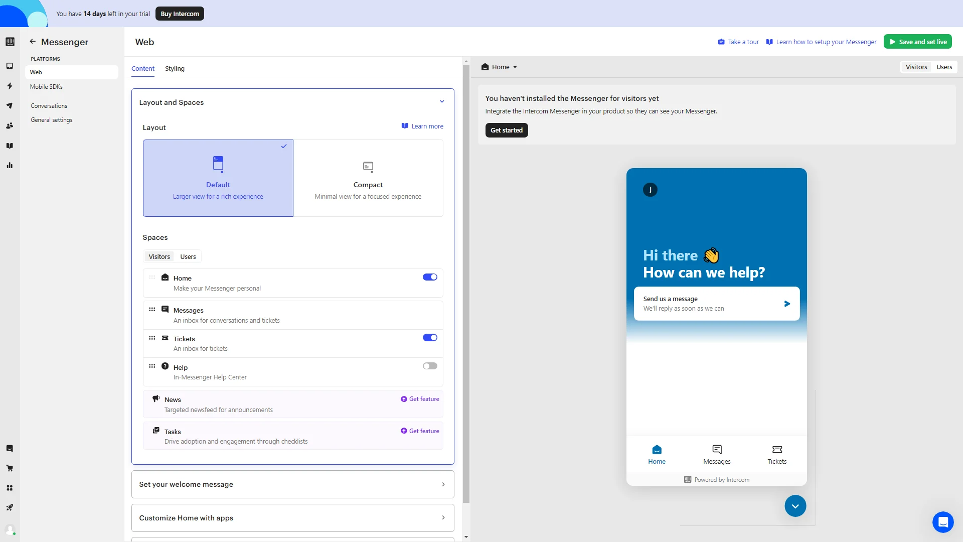 Intercom conversational messaging client support platform