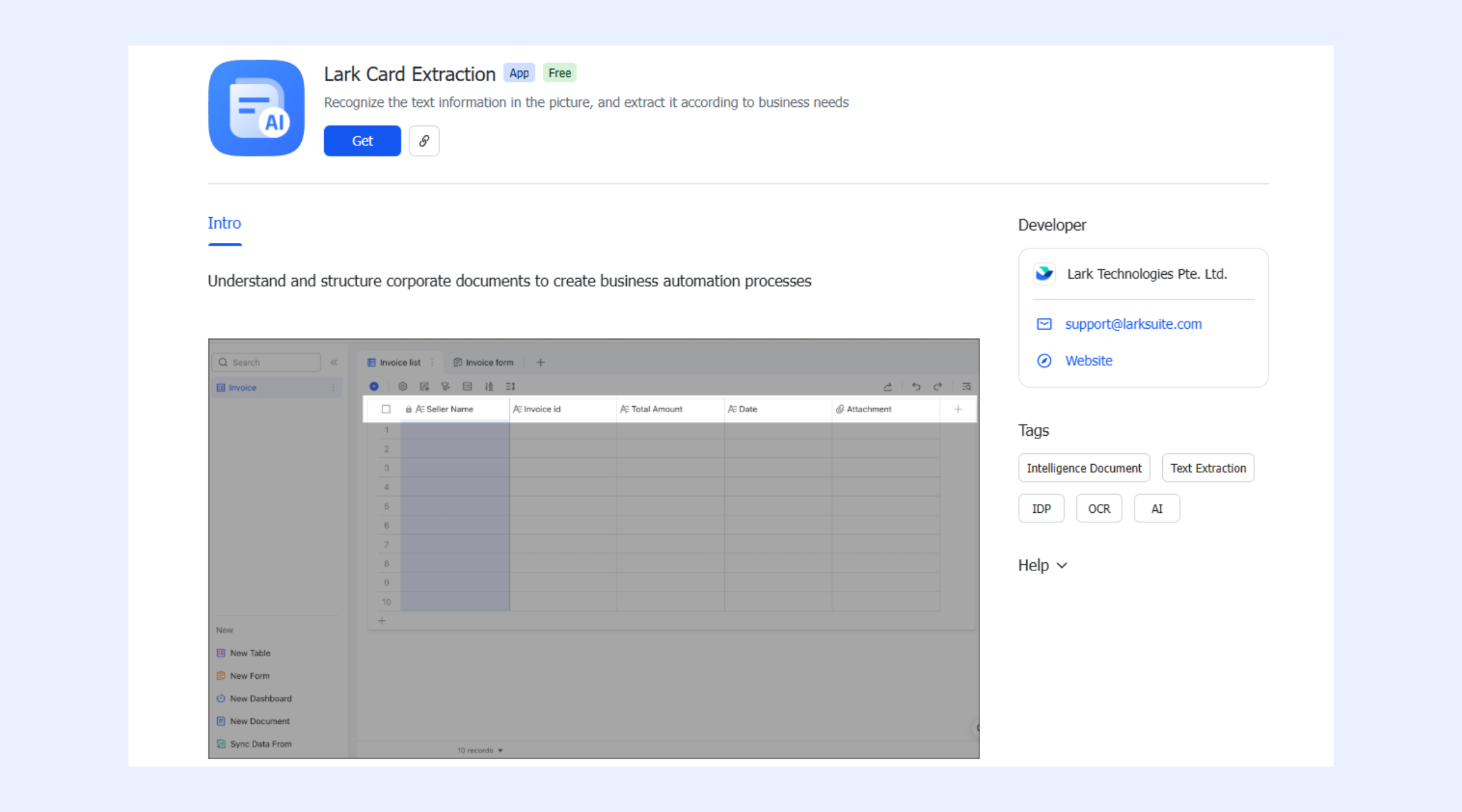 Lark Card Extraction: an AI-powered data extraction tool