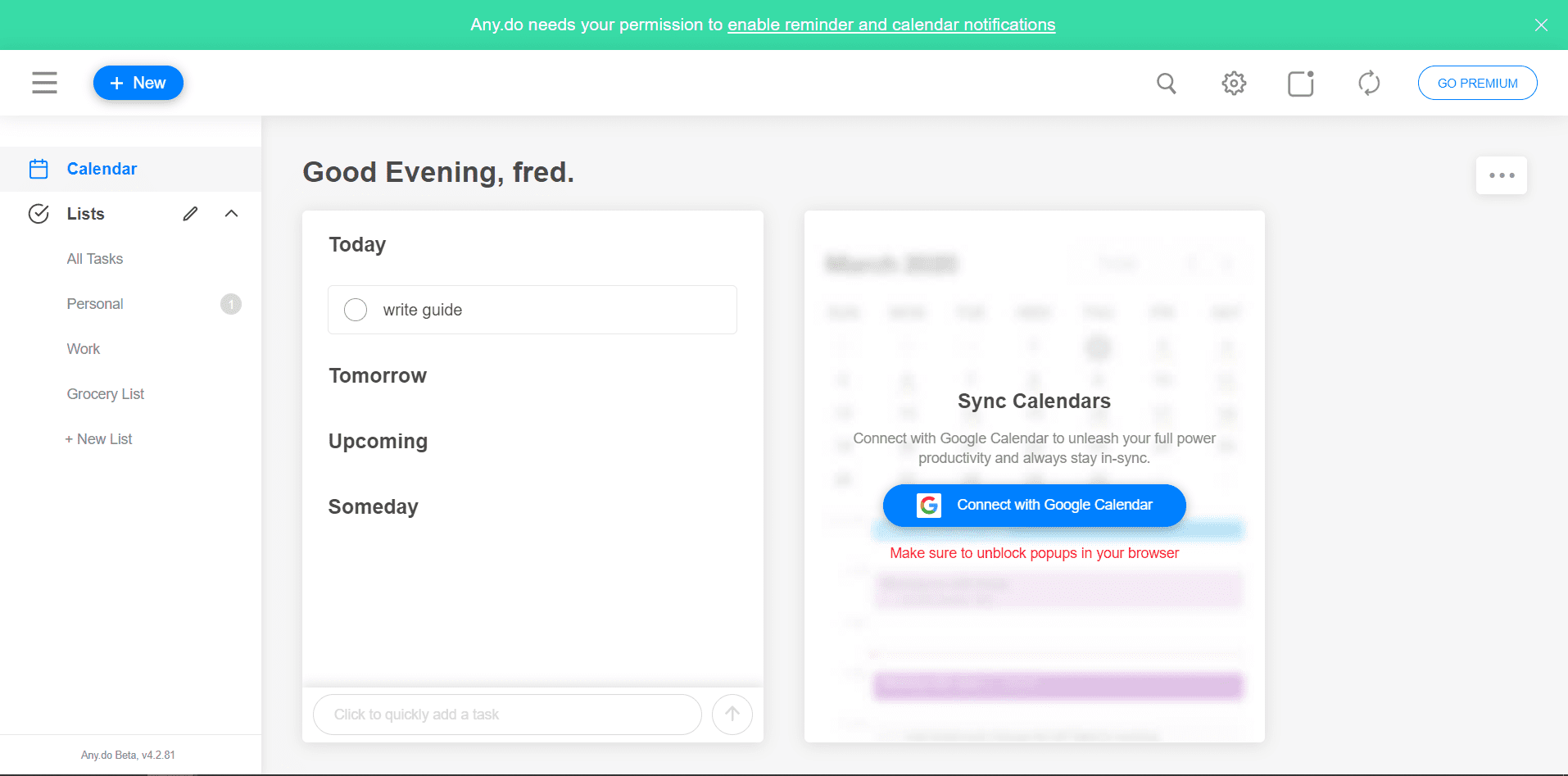 Any.do simple task lists with reminders