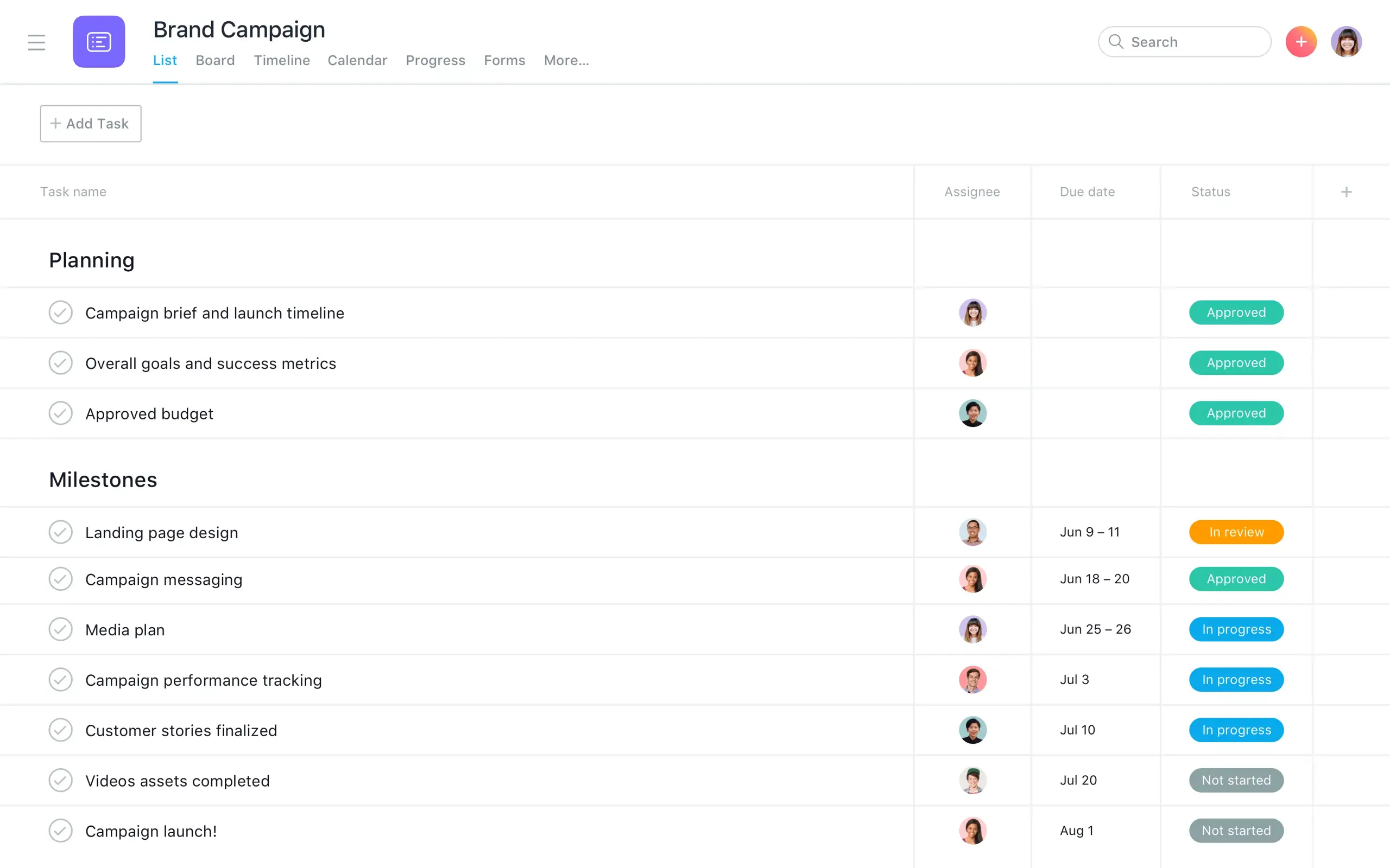 Asana: Workflow management for brand campaign