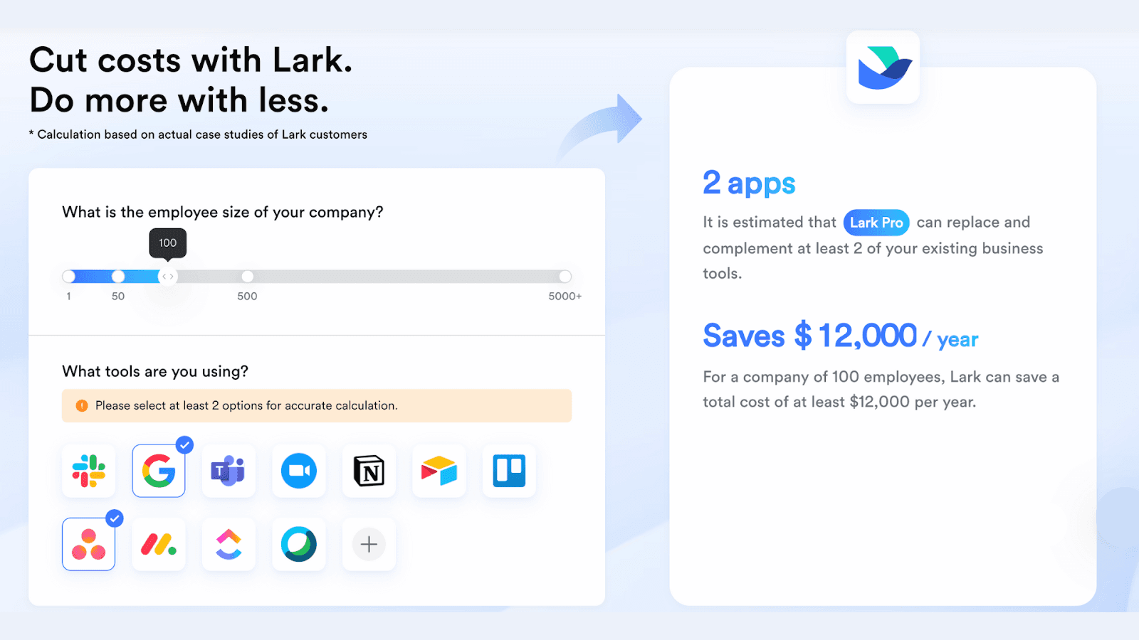 A screenshot of Lark's savings calculator