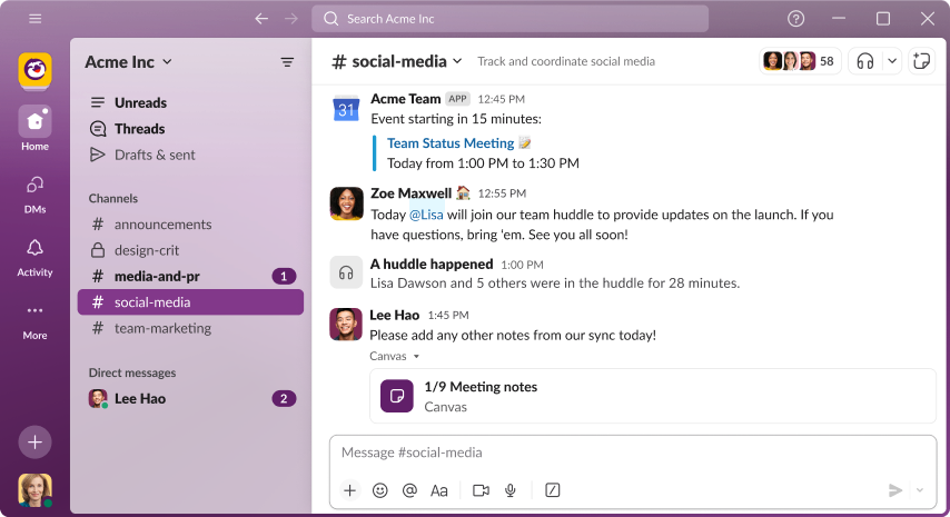 Slack is the champion of informal, internal huddles