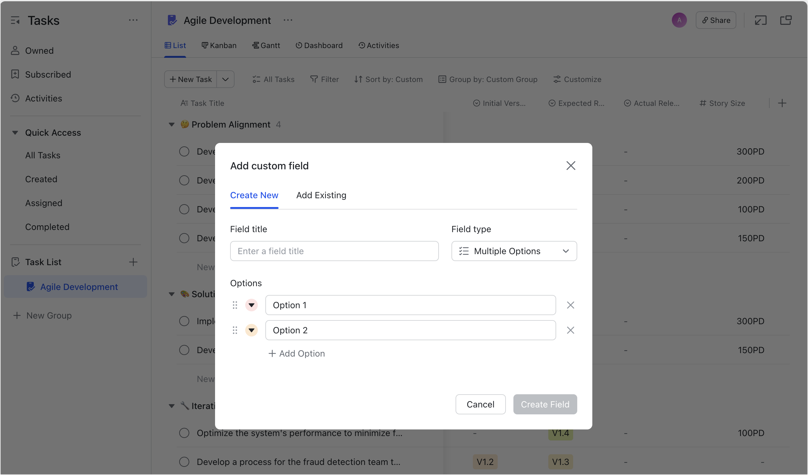 Using Lark Tasks to add custom fields