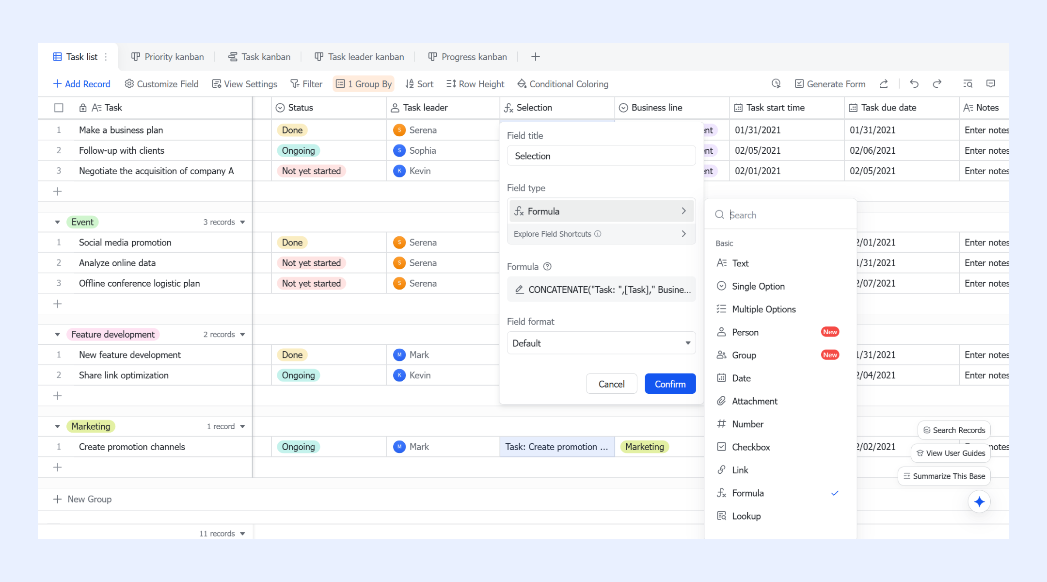 Automated scoring logic using Lark Base formulas