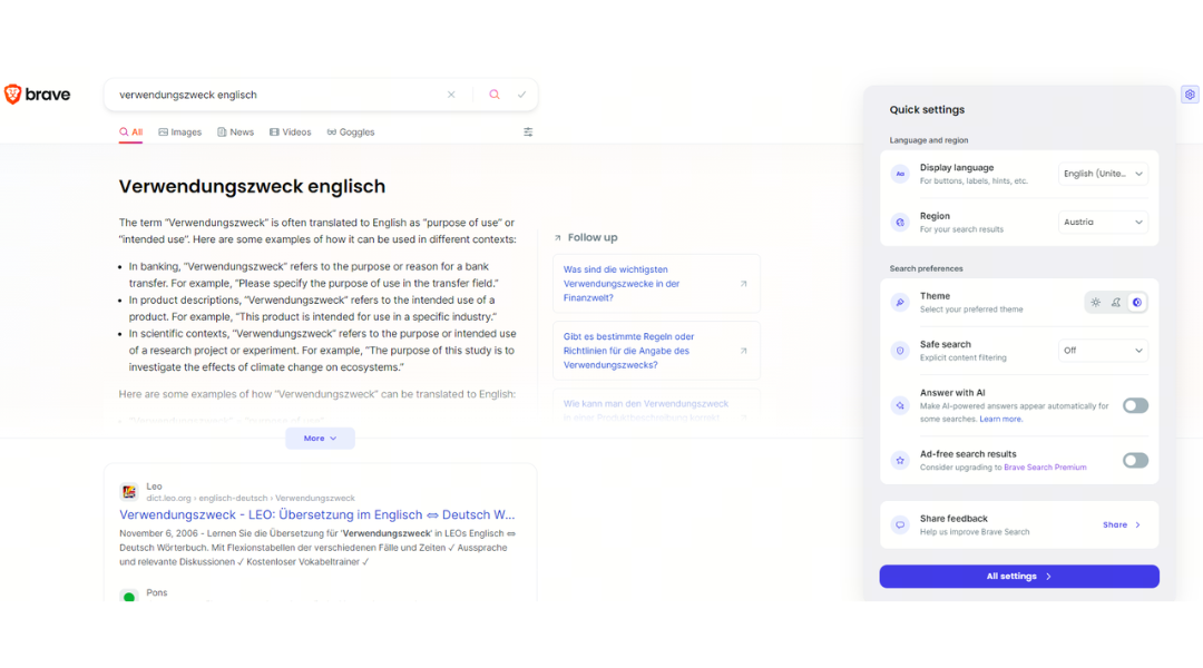 Búsqueda de IA en Brave