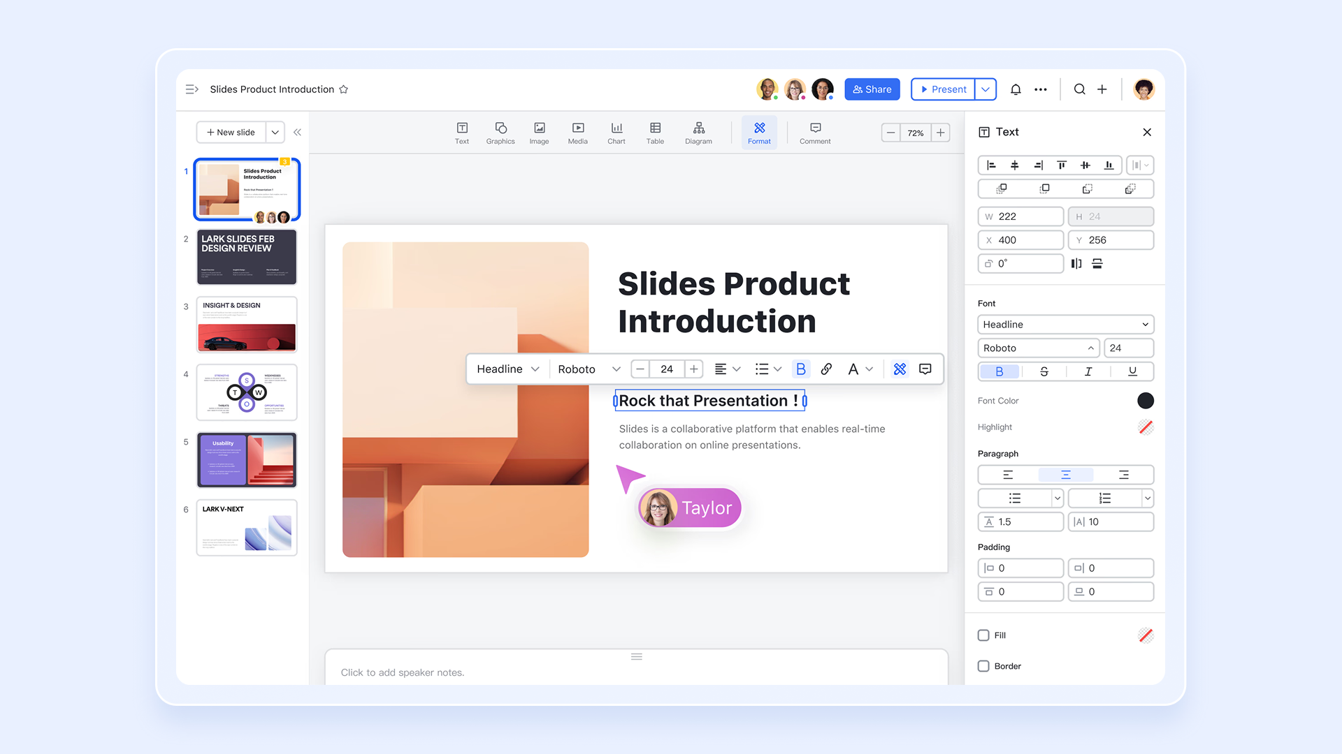 Lark Slides creates interactive presentations for review