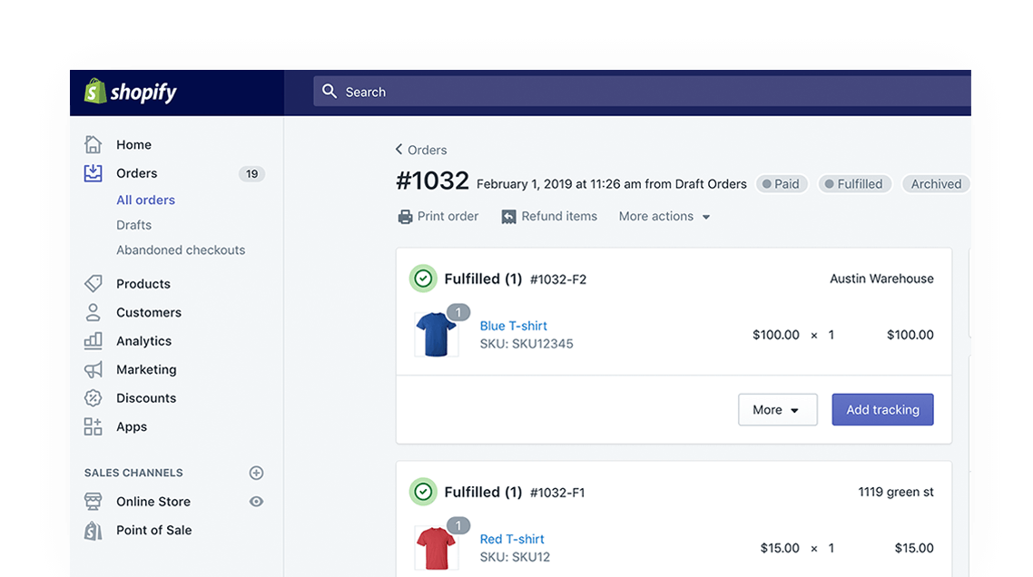 Shopify is a built-in ecommerce order management platform