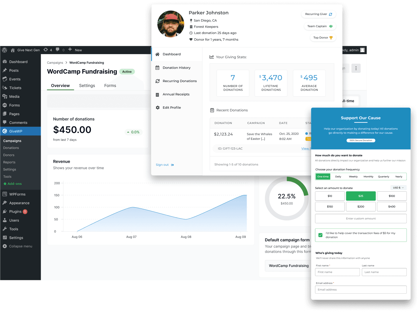 Interface of GiveWP’s CRM