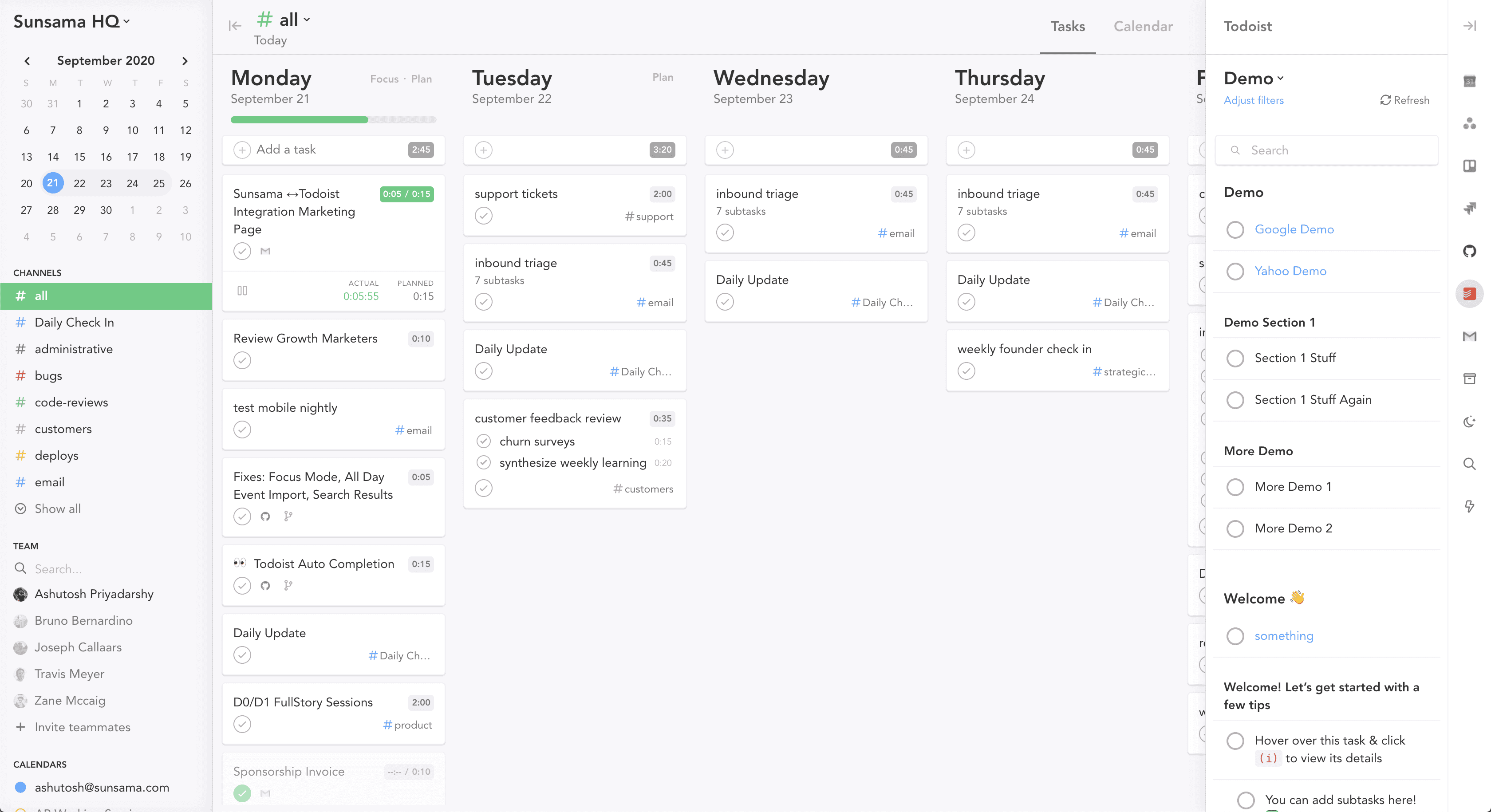 Sunsama's tasks organized in a calendar