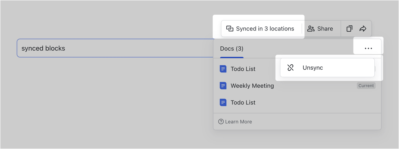 Use synced blocks in Docs