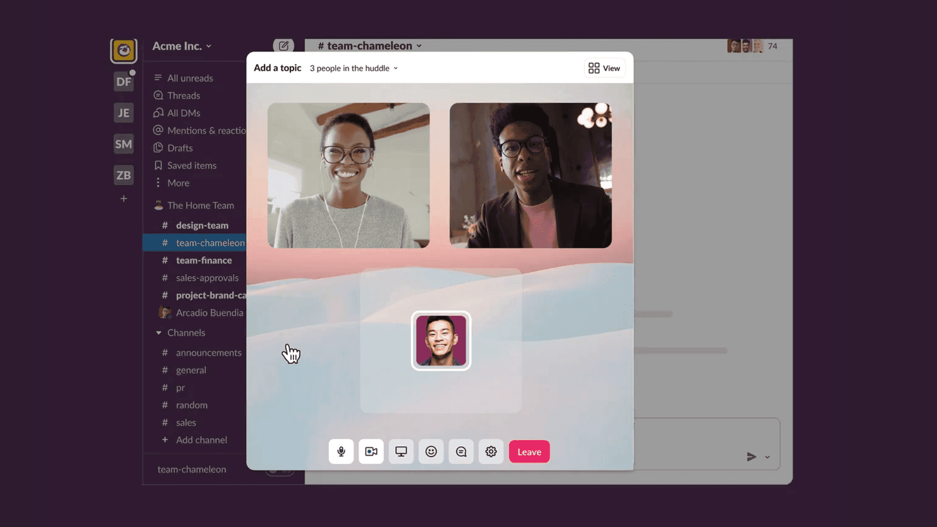 A screenshot of Slack meetings