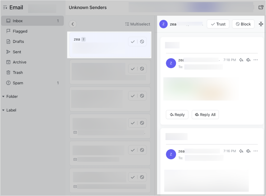Filter out emails sent from unknown senders