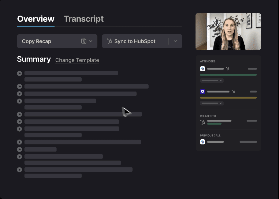 Fathom’s generated meeting overview and transcript