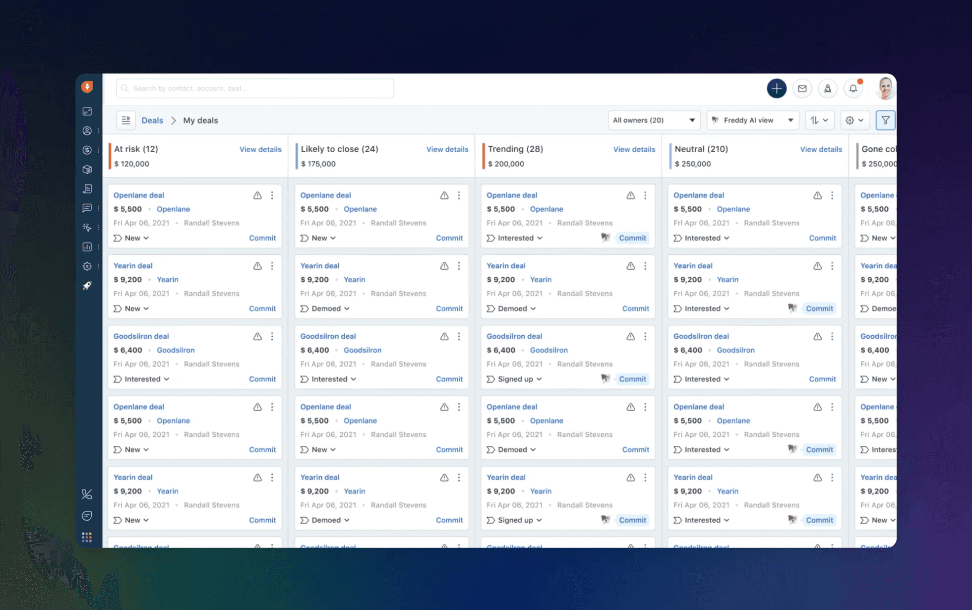 The interface of Freshsales